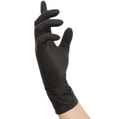 Produktbild von NITRAS BLACK SCORPION, Latex-Einmalhandschuhe, schwarz, EN 455, EN ISO 21420, EN ISO 374, Box à 100 Stück Gr.: XS