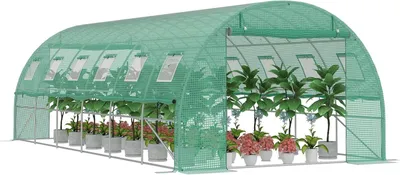 Image de JOIEYOU 18 m² Serres de jardin antigel Cadre en acier 3 x 6 x 2 m Serre en plastique avec fenêtre et 2 portes Serre accessible Tente d'hivernage pour jardin