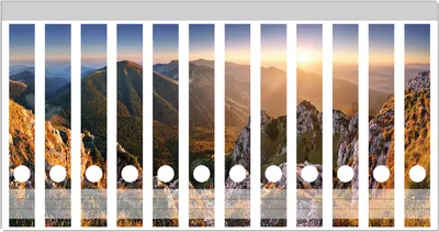Produktbild von Wallario Ordnerrücken Sticker, selbstklebend für schmale Ordner, 12 Stück, Motiv Berglandschaft mit Sonnenuntergang in der Slowakei
