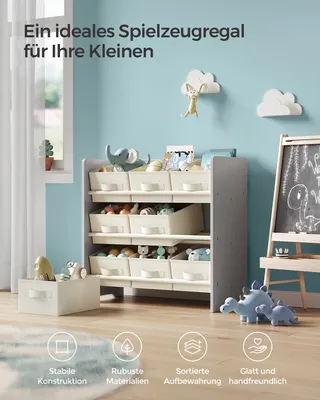 Produktbild von SONGMICS Kinderregal, mit 9 Aufbewahrungsboxen aus Vliesstoff, geräumig, taubengrau