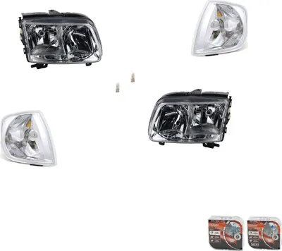 Zdjęcie produktu dla Reflektory + żarówki Osram Night Breaker Laser, pasujące do VW Polo 6N, produkcja od 1999 do 2001 roku, zestaw (lewy i prawy), numery części: 6N1941017AA, 6N1941017AB, 6N1941018AB, 6N1941018AA, 6N0953041N, 6N
