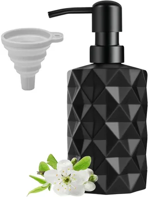 Image de Distributeur de savon noir mat (330 ml) avec entonnoir, distributeur de savon pour les mains (330 ml) avec pompe en acier inoxydable, distributeur de lotion rechargeable pour la salle de bains et la cuisine, distributeurs de gel douche et de shampoing, lot de distributeurs de savon