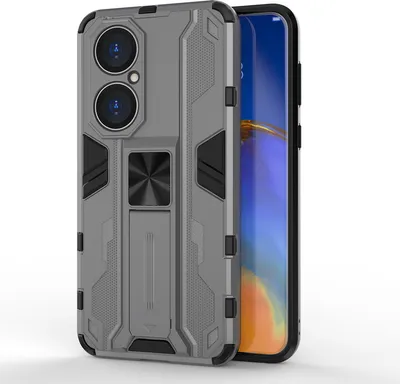 Produktbild von Huawei P50 Hülle, Dual Layer PC TPU Bumper Stoßfest Ständer Schutzhülle für Huawei P50 Grau