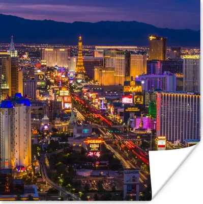 Produktbild von MuchoWow® Poster Nacht - Las Vegas - Lila 50x50 cm - Wohnzimmerdekoration