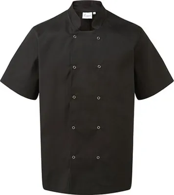 Produktbild von Premier Workwear PR664 | Studded Front Short Sleeve ChefŽs Jacket XS bis 3XL - Farbe: Black - Größe: L