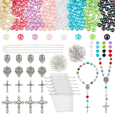 DIY Rosenkranz-Set, 1187 Teile, Blumenperlen, Acryl, Kreuzanhänger