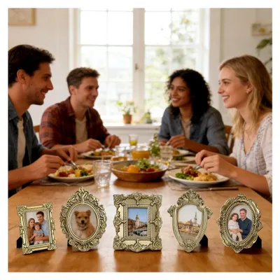 Produktbild von 5 Stück Mini Bilderrahmen Vintage, Kleine Fotorahmen Harz, Unregelmäßige Größe Winzige Bilderrahmen, Wanddekoration Für Weihnachtsfotos, Fotodekoration, Wandbastelarbeiten, Tischdekoration