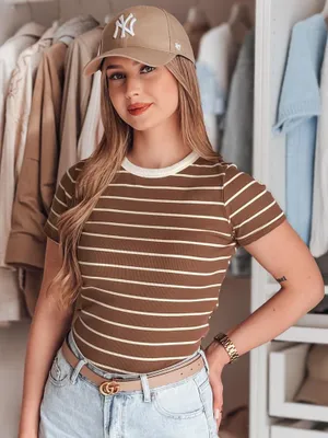 Obrázok produktu pre Dstreet Dámske tričko s krátkym rukávom LINESS hnedo-biela L/XL