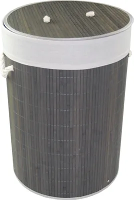 Produktbild von Wäschekorb Wäschetruhe Bambus Anthrazit faltbar m. Bezug Deckel Hangriff D.39 H.57