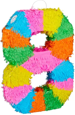 Pinata Zahl 8, bunt, Papier, 50,5 x 35,5 x 7,5 cm, zum Befüllen