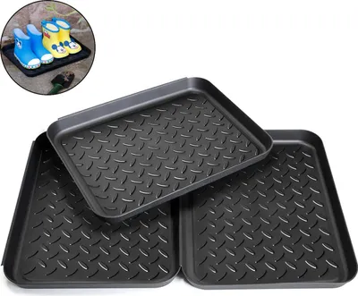 Produktbild von 3 Stück Schuhabtropfschale Auffangwanne aus Kunststoff Schuhwanne Abtropfmatte Schuhe mit Erhöhtem Rand Abtropfschale Schuhtablett, Schwarz, 35cm, 27.5cm, 3cm