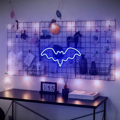Imagen del producto de Halloween: Letreros de neón, murciélagos, luces LED, alimentación por USB o batería, letrero luminoso para decoración de paredes, ideal para fiestas, niños, regalos