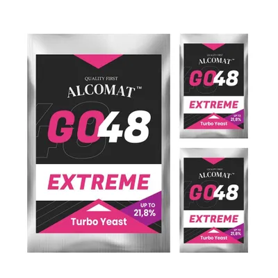 Produktbild von Alcomat GO 48 EXTREME Turbo Hefe |Vitaminen und Mikronährstoffen | Alkohol Brennhefe | Gärhefe Hefe | bis zu 21,8% | auf 25 Liter, 3 Stück