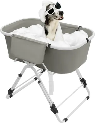 Produktbild von Faltbare Hundebadewanne für Haustiere, tragbare Hundewaschstation mit 5 Höhenstufen für kleine bis große Haustiere, 90 * 50 * 27cm (Grau)