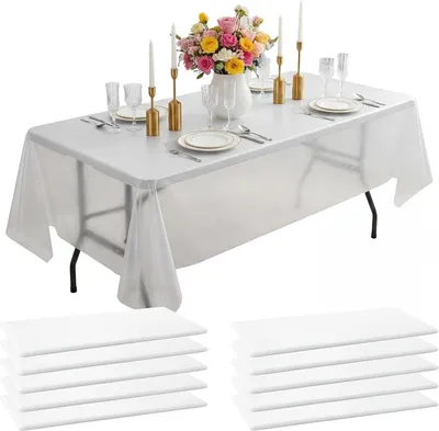 Produktbild von 10 Stück Einweg-Tischdecken in Weiß - 0,03 mm dicke Plastik-Tischdecke 137 x 274 cm | Wasserdichte PEVA-Tischdecken für Bankette, Hochzeiten, Partys, Catering und Weihnachten