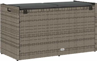 Image de Banc de rangement extérieur coussin gris 100 cm résine tressée