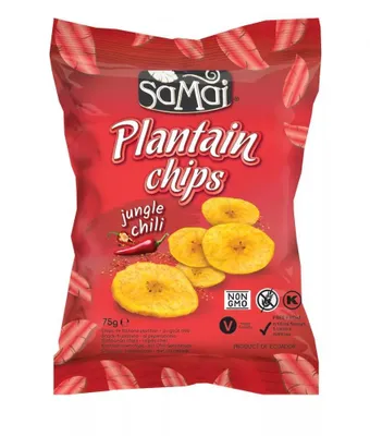 Produktbild von Samai Kochbananen Chips 75g Plantain Chips leicht gesalzen mit Chili / glutenfrei / paleo / vegan / ohne Zuckerzusatz