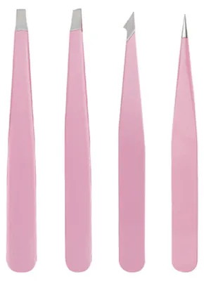 Produktbild von Augenbrauenpinzetten-Set mit Aufbewahrungsetui, 4-teiliges Set für die tägliche Anwendung von Augenbrauen-Make-up und Haarentfernung, Edelstahl-Augenbrauenpinzetten-Set