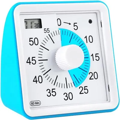 Produktbild von 60 Minuten Countdown Timer für Kinder Erwachsene mit Alarm bei Niedrigem Batteriestand, Leises Zeit Management Werkzeug (Blau)