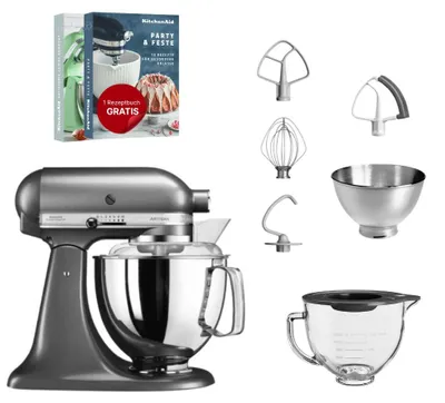 Produktbild von KitchenAid 4,8 L 5KSM175 Artisan Küchenmaschine Glasset mit Glasschüssel Medaillon Silber