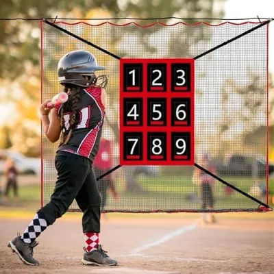 Produktbild von Wurfnetz mit Angriffszone für Baseball und Softball, robustes Trainingsnetz mit verstellbarer tragbarer Angriffszone
