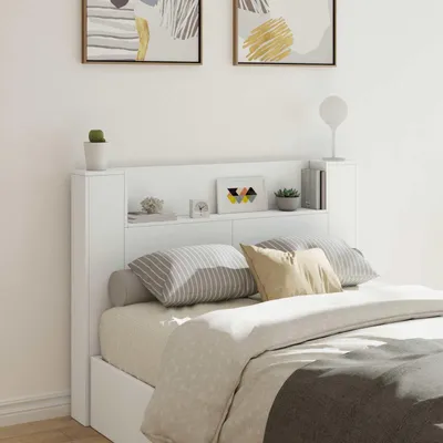 Produktbild von "Schlussverkauf" Kopfteil-Schrank 1 pc - für Bücher und Deko - mit LED mit Regal Weiß 140x16,5x103,5 cm  C10803