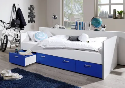 Produktbild von RELITA - Funktions-Kojenbett Ponny mit 3 Schubladen, ohne LattenrostWeiß/Blau