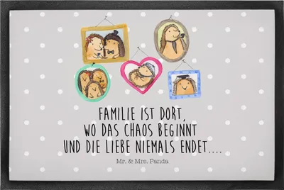 Produktbild von Mr. & Mrs. Panda Bodenvorleger Igel Familie 50 x 75 cm - Grau Pastell - Geschenk, Schwester, Muttertag, Sauberlaufmatte, flurmatte, Liebe, fußmatte, Schmutzfangmatte