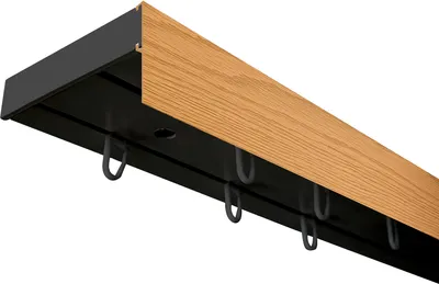 Produktbild von SN Deco - Vorhangschiene SH Set, 1-läufig, schwarz 540 cm, vorgebohrt, m. Blende, Eiche, 5 cm, Komplettes Zubehör und Röllchen