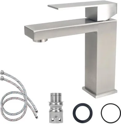 Immagine prodotto di Rubinetto per lavabo Ibenzoa® in acciaio inossidabile SUS304, con finitura spazzolata e cartuccia Vetroceramica – ideale per bagni di servizio