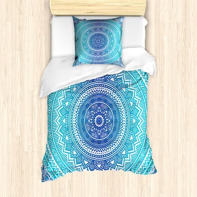 Produktbild von ABAKUHAUS Ethnisch Mantele, Meditation Theme, Milbensicher Allergiker geeignet mit Kissenbezügen, 135 cm x 200 cm - 80 x 80 cm, Hellblau