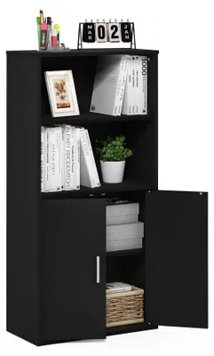 Productafbeelding van Furinno Pasir boekenkast met 2 open planken en 2 deuren, zwarte eikenhoutkleur