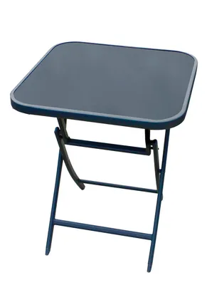 Produktbild von Linder Exclusiv GmbH Bistrotisch, quadratisch, 60x60 cm, klappbar, aus bruchfestem Sicherheitsglas, Dunkelgrau/Schwarz, wetterfest & pflegeleicht für Balkon, Garten & Terrasse