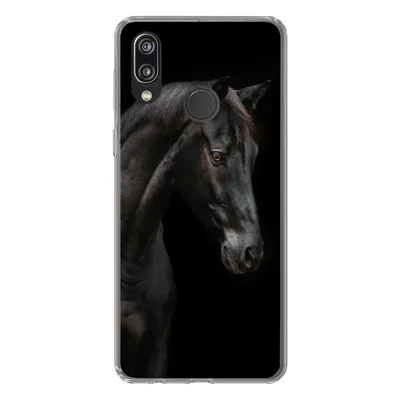Produktbild von MuchoWow® Handyhülle Schutzhülle Hülle für Huawei P20 Lite (2020) Pferd - Tiere - Schwarz - Porträt Silikon Softcase Handy Hülle - Kartenhalter