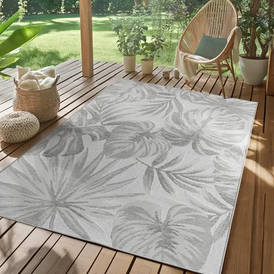Produktbild von Outdoor Teppich Wetterfest, Küche, Balkon, Terrasse, Garten Wohnzimmer Esszimmer, Skandinavisches Boho Design, Größe: 120 x 170 cm, Farbe: Grau-2