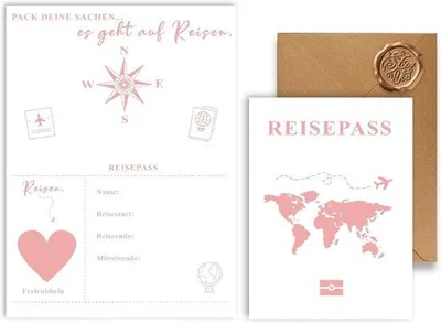 Produktbild von Famanu Reisgutschein-Set mit Herz-Kratzerstickern - Weiß Roségold
