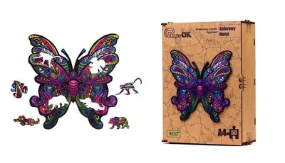 Obrázek produktu pro Dřevěné puzzle - ECO - Barevný motýl A4 PuzA4-01723