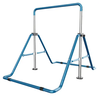 Produktbild von Indoor Turnreck - Höhenverstellbare Gymnastikstange für Kinder 3–6 Jahre - Nutzungshöhe 70–140 cm - Belastbarkeit 150 kg - 5 Stufen - Blau