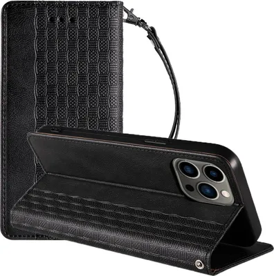 Image de Étui Aimanté Iphone 14 Pro Max Avec Rabat Portefeuille Mini Lanyard Stand Noir