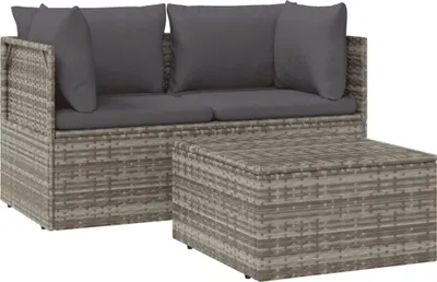 Produktbild von vidaXL 3-tlg. Garten-Lounge-Set mit Kissen Grau Poly Rattan