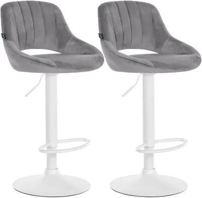 Produktbild von CLP 2er Set Barhocker Milet Samtbezug höhenverstellbar drehbar mit Rückenlehnen dunkelgrau Material Gestell Metall matt weiss