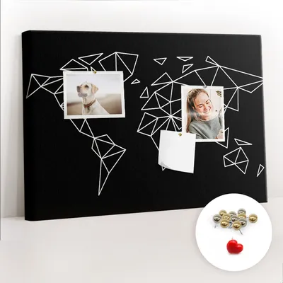 Imagen del producto de Tablero de corcho con chinchetas - Panel con chinchetas para fotografías y notas - 60x40 cm - 100 chinchetas metálicas