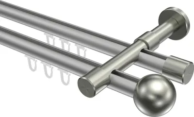 Produktbild von Interdeco Innenlaufstange / Gardinenstange mit Innenlauf Silbergrau / Edelstahl-Optik, Typ Prestige Luino (Kugel), 20 mm Ø 2-läufig, 220 cm