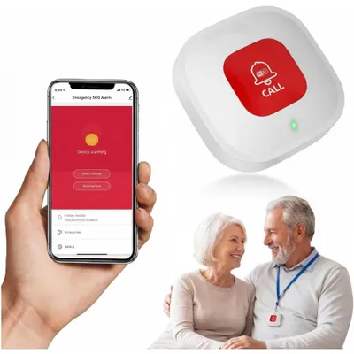 Image de Bouton d'appel d'urgence, système d'alerte à domicile WiFi intelligent pour seniors, bouton d'appel d'urgence SOS, système d'alerte d'urgence pour personnes âgées et patients