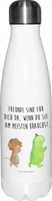 Produktbild von Mr. & Mrs. Panda Thermos Schildkröte Maus - Weiß - Geschenk, thermosflaschen, Trinkflasche, trinkflaschen, thermo, Wasserflasche, Freunde, Teeflasche