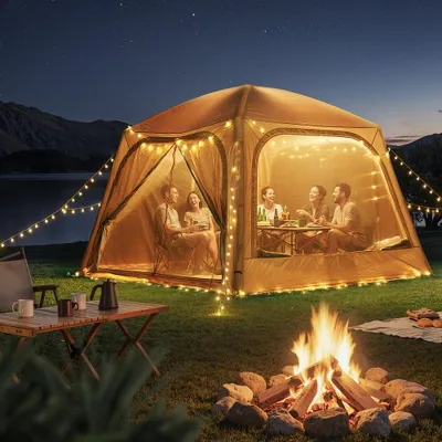 Produktbild von Meulbaty Aufblasbares Zelt Camping Pavillon mit Luftpumpe Abnehmbarer Türvorhang Aufblasbares Campingzelt aus Wasserdichtem Oxford-Stoff Air Glamping