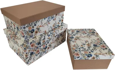 Produktbild von PapeRoom Aufbewahrungsboxen 3er Set rechteckig, Geschenkboxen, Weiß mit Blütenmuster und Deckel, Blütenzauber
