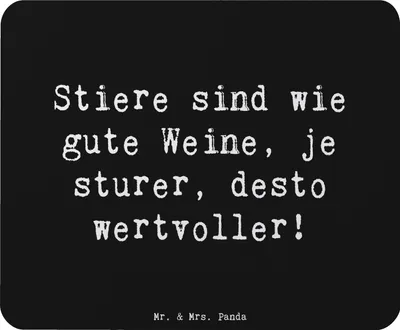 Produktbild von Mr. & Mrs. Panda Mauspad Spruch Sturer Stier - Schwarz - Geschenk, Tierkreiszeichen, mousematte, Geduld, Wertschätzung, Mousepad, Geschenke für, laptop, Sternzeichen, pc