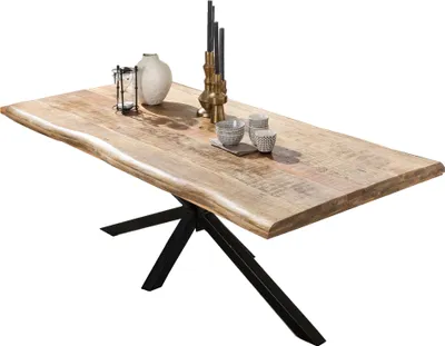 Produktbild von TPFLiving Tisch 180x90 cm Platte Mango, Gestell Metall Platte natur, Gestell antikschwarz
