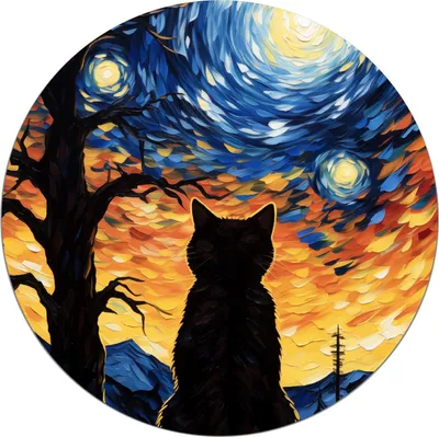 Produktbild von Wallario Premium Glasbild, freischwebende Optik, kräftige Farben, rund 50cm Durchmesser, Motiv Katze im Sternenlicht
